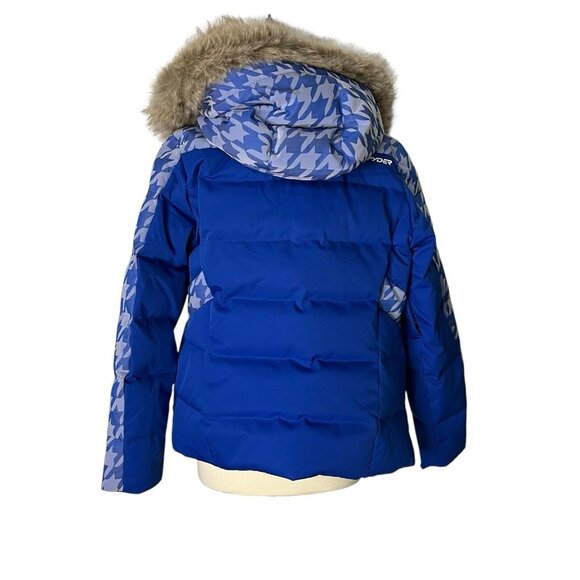 Spyder Womens Falline Down Ski Snowboard Snow Jacket Sz 12 Blue Houndstooth NWT - Picture 3 of 6